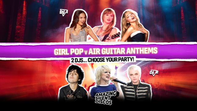 Girl Pop vs Air Guitar Anthems presented by: Amazing Silent Discos